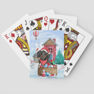 Dachshund Dog in sneeuwkersthondenhuis Pokerkaarten