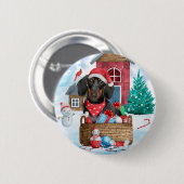 Dachshund Dog in sneeuwkersthondenhuis Ronde Button 5,7 Cm (Voorkant /achterkant)