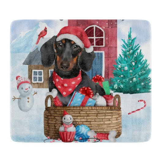 Dachshund Dog in sneeuwkersthondenhuis Snijplank (Voorkant)