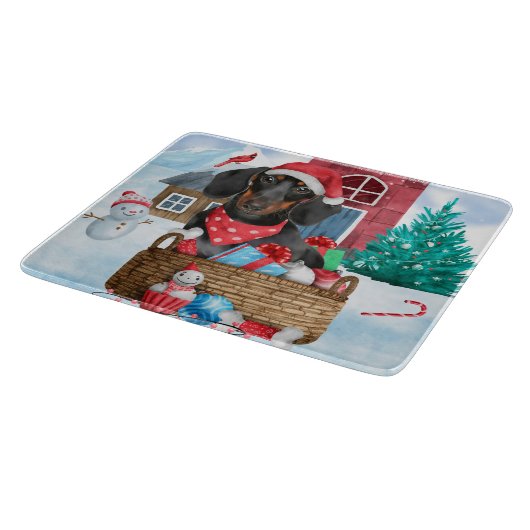 Dachshund Dog in sneeuwkersthondenhuis Snijplank (Hoek)