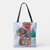 Dachshund Dog in sneeuwkersthondenhuis Tote Bag (Achterkant)