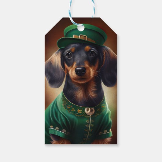Dachshund Dog in St. Patrick's Day Dress Cadeaulabel (Achterkant)