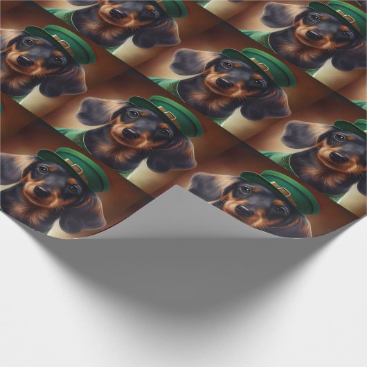 Dachshund Dog in St. Patrick's Day Dress Cadeaupapier (Hoek)