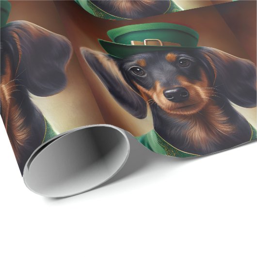Dachshund Dog in St. Patrick's Day Dress Cadeaupapier (Rol Hoek)