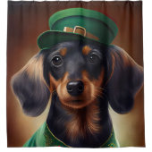 Dachshund Dog in St. Patrick's Day Dress Douchegordijn (Voorkant)