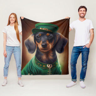 Dachshund Dog in St. Patrick's Day Dress Fleece Deken