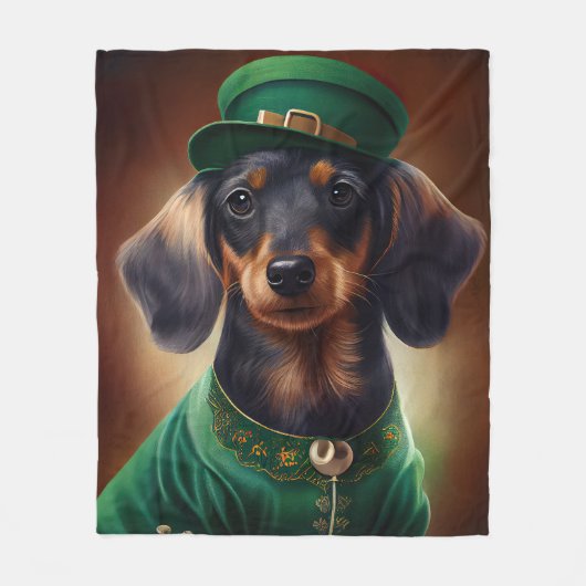 Dachshund Dog in St. Patrick's Day Dress Fleece Deken (Voorkant)