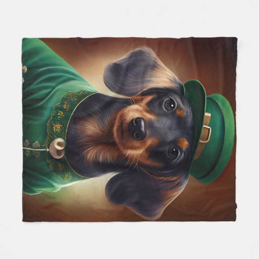 Dachshund Dog in St. Patrick's Day Dress Fleece Deken (Voorkant (Horizontaal))