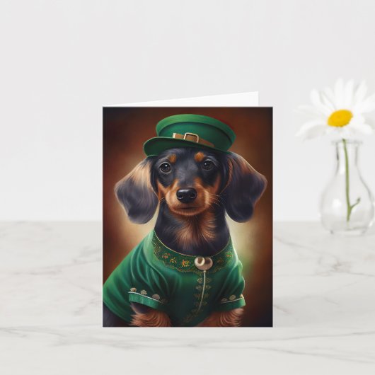 Dachshund Dog in St. Patrick's Day Dress Kaart (Kleine Plant)