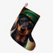 Dachshund Dog in St. Patrick's Day Dress Kleine Kerstsok (Voorkant (Hangend))