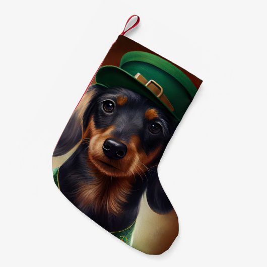 Dachshund Dog in St. Patrick's Day Dress Kleine Kerstsok (Voorkant (Hangend))