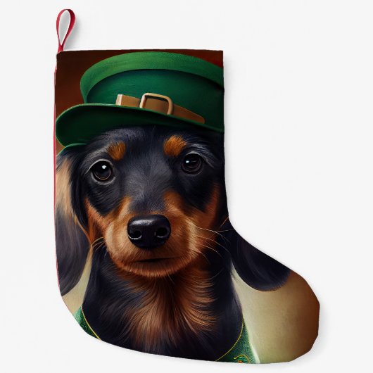 Dachshund Dog in St. Patrick's Day Dress Kleine Kerstsok (Voorkant)