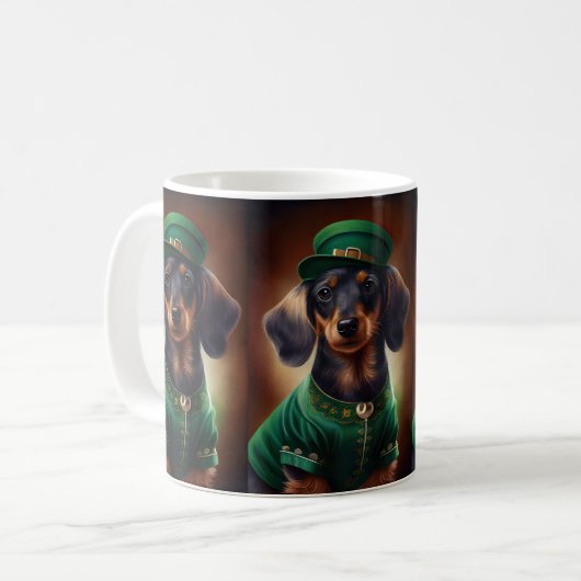 Dachshund Dog in St. Patrick's Day Dress Koffiemok (Voorkant links)