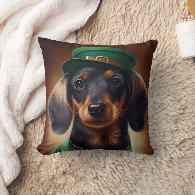 Dachshund Dog in St. Patrick's Day Dress Kussen (Deken)