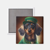Dachshund Dog in St. Patrick's Day Dress Magneet (Voorkant / Achterkant)