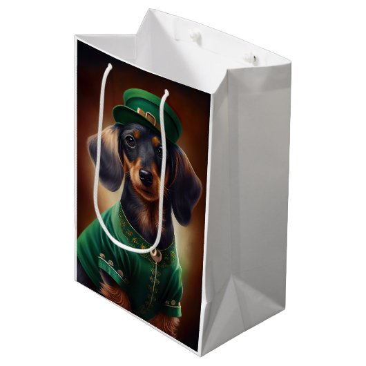 Dachshund Dog in St. Patrick's Day Dress Medium Cadeauzakje (Voorkant Gekanteld)