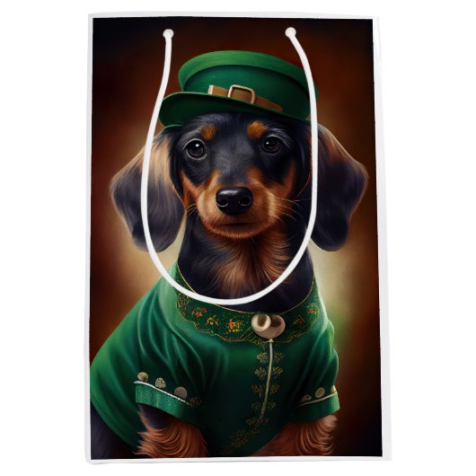 Dachshund Dog in St. Patrick's Day Dress Medium Cadeauzakje (Voorkant)