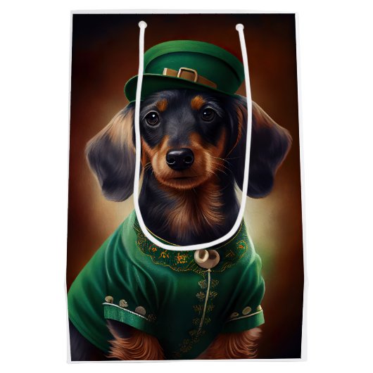 Dachshund Dog in St. Patrick's Day Dress Medium Cadeauzakje (Achterkant)