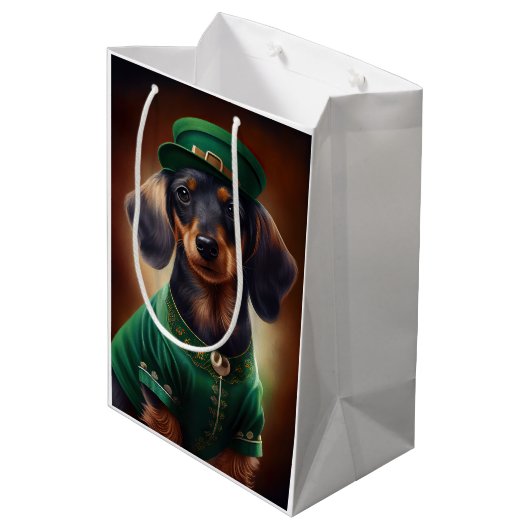 Dachshund Dog in St. Patrick's Day Dress Medium Cadeauzakje (Achterkant Gekanteld)