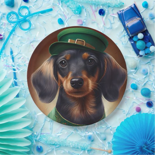Dachshund Dog in St. Patrick's Day Dress Papieren Bordje (Feest)