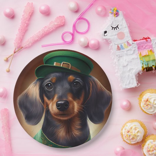 Dachshund Dog in St. Patrick's Day Dress Papieren Bordje (Feest)