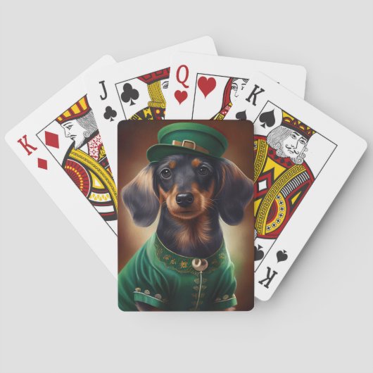 Dachshund Dog in St. Patrick's Day Dress Pokerkaarten (Achterkant)