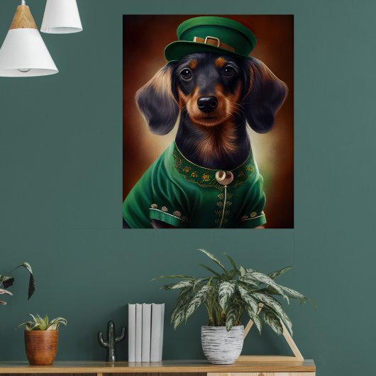 Dachshund Dog in St. Patrick's Day Dress Poster (Woonkamer 1)