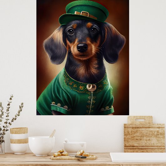Dachshund Dog in St. Patrick's Day Dress Poster (Keuken)
