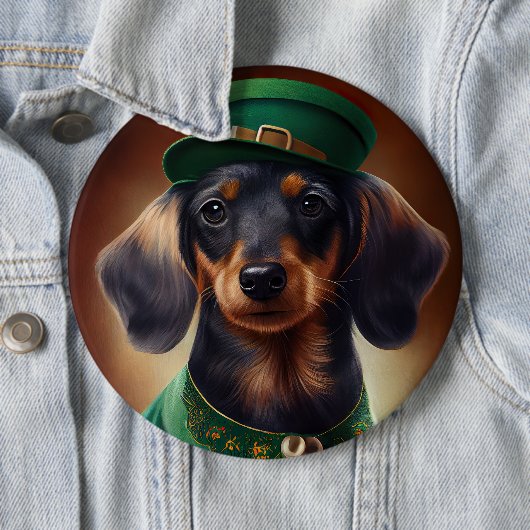 Dachshund Dog in St. Patrick's Day Dress Ronde Button 6,0 Cm (In situ)