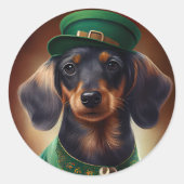 Dachshund Dog in St. Patrick's Day Dress Ronde Sticker (Voorkant)