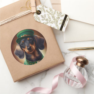 Dachshund Dog in St. Patrick's Day Dress Ronde Sticker