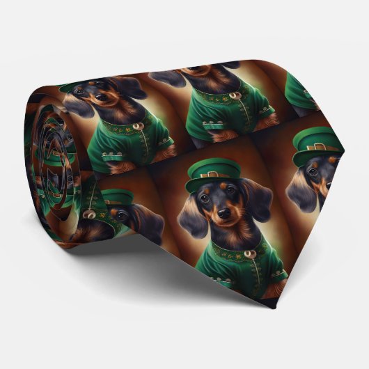 Dachshund Dog in St. Patrick's Day Dress Stropdas (Opgerold)