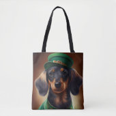 Dachshund Dog in St. Patrick's Day Dress Tote Bag (Voorkant)