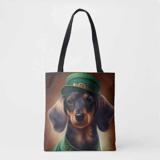 Dachshund Dog in St. Patrick's Day Dress Tote Bag (Voorkant)