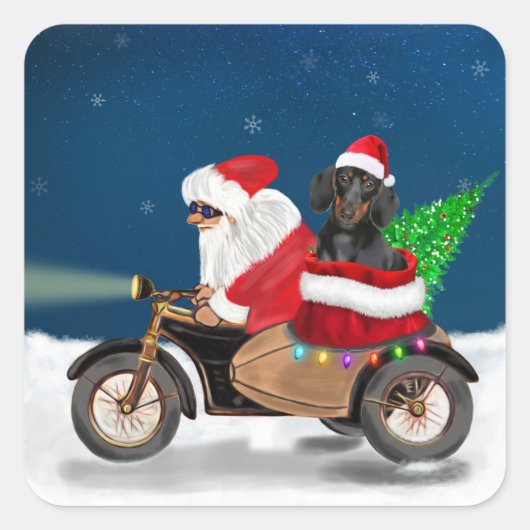 Dachshund Dog kerstkerstkerstman Vierkante Sticker (Voorkant)