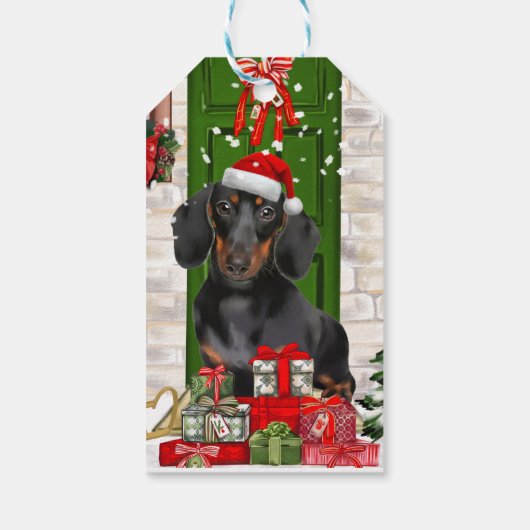 Dachshund Dog Kerstmis Cadeaulabel (Achterkant)