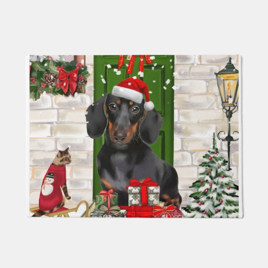 Dachshund Dog Kerstmis Deurmat (Voorkant)