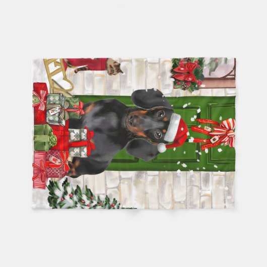 Dachshund Dog Kerstmis Fleece Deken (Voorkant (Horizontaal))