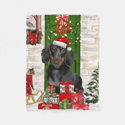 Dachshund Dog Kerstmis Fleece Deken (Voorkant)