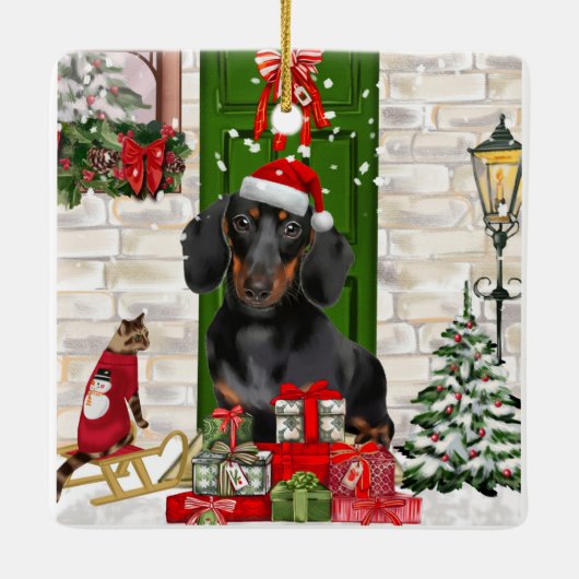 Dachshund Dog Kerstmis Keramisch Ornament (Achterkant)