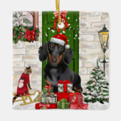 Dachshund Dog Kerstmis Keramisch Ornament (Voorkant)