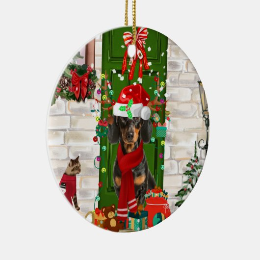 Dachshund Dog Kerstmis Keramisch Ornament (Rechts)