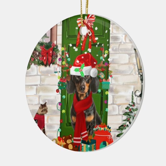 Dachshund Dog Kerstmis Keramisch Ornament (Links)