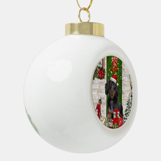 Dachshund Dog Kerstmis Keramische Bal Ornament (Links)