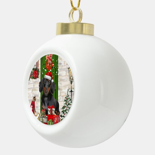 Dachshund Dog Kerstmis Keramische Bal Ornament (Rechts)