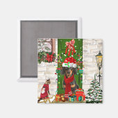 Dachshund Dog Kerstmis Magneet (Voorkant / Achterkant)