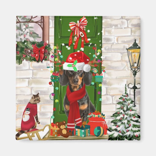 Dachshund Dog Kerstmis Magneet (Voorkant)