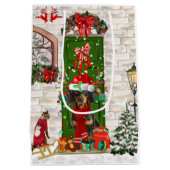 Dachshund Dog Kerstmis Medium Cadeauzakje (Achterkant)