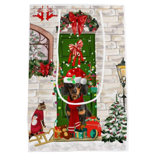 Dachshund Dog Kerstmis Medium Cadeauzakje (Achterkant)