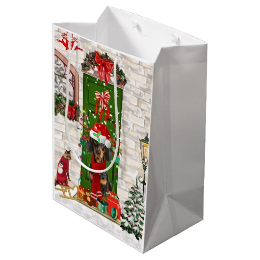 Dachshund Dog Kerstmis Medium Cadeauzakje (Achterkant Gekanteld)
